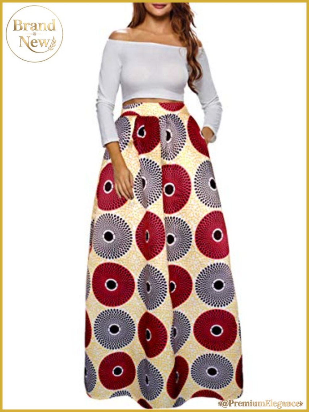 African Printed Maxi Skirt Flared A-Line with Pockets High Waist Women